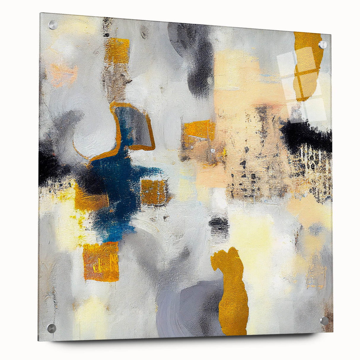 Blushed Blues – Royal Abstract Wall Art with Gold and Gray Accents