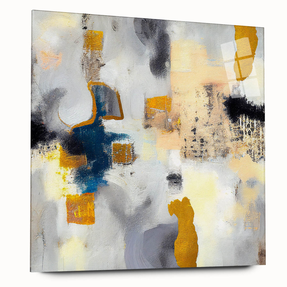 Blushed Blues – Royal Abstract Wall Art with Gold and Gray Accents