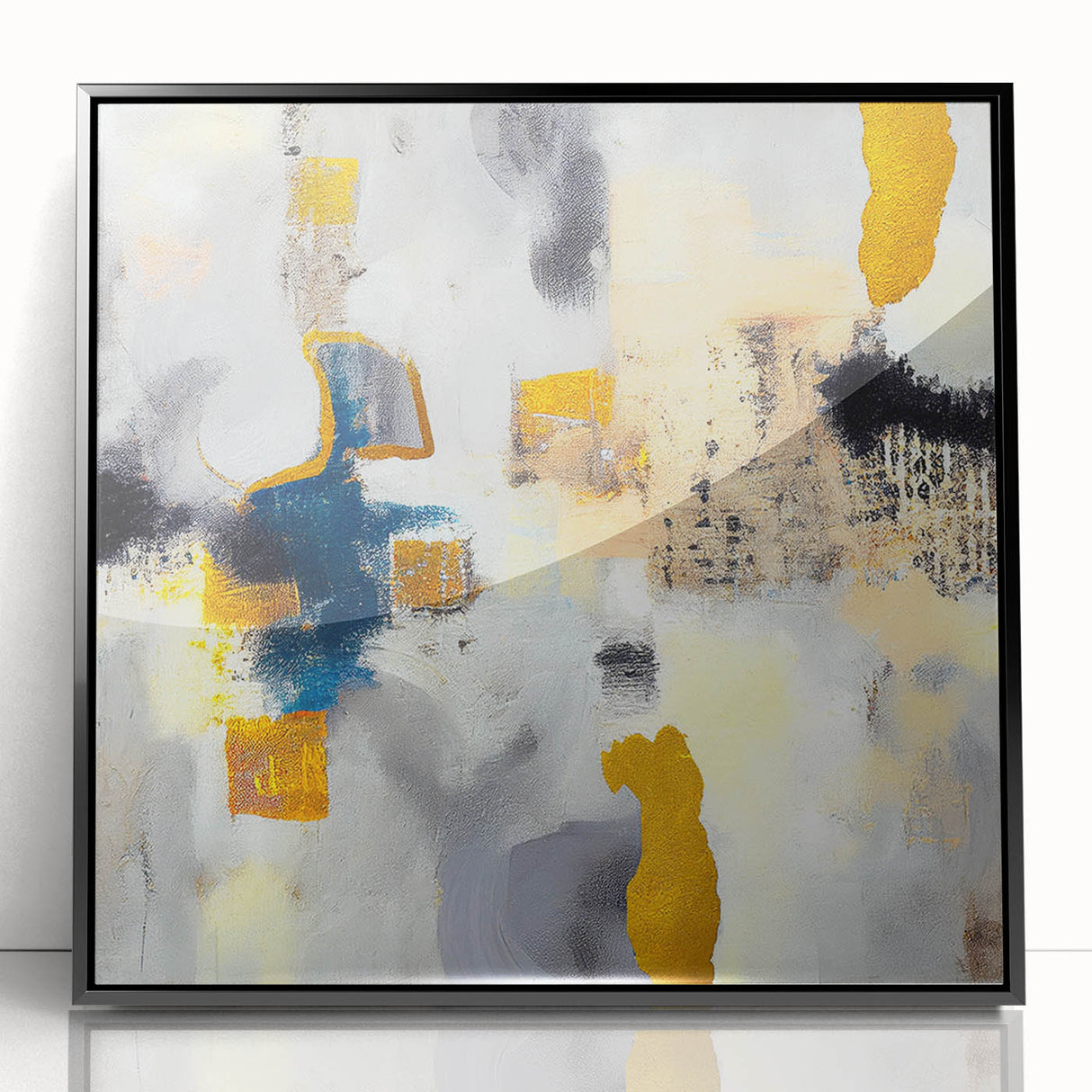 Blushed Blues – Royal Abstract Wall Art with Gold and Gray Accents