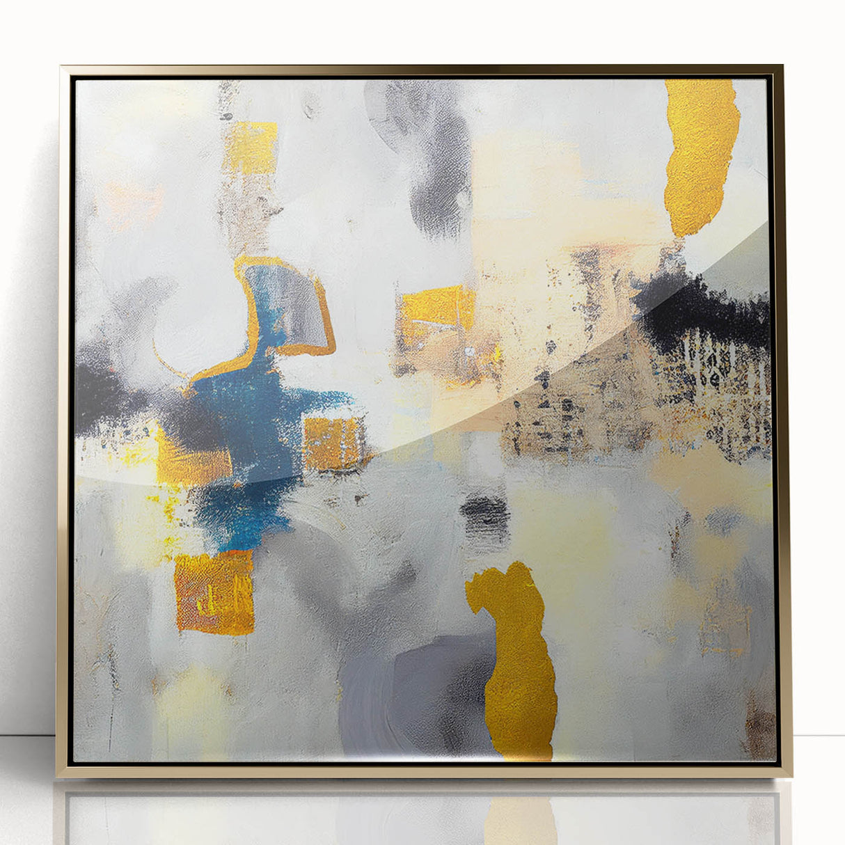 Blushed Blues – Royal Abstract Wall Art with Gold and Gray Accents