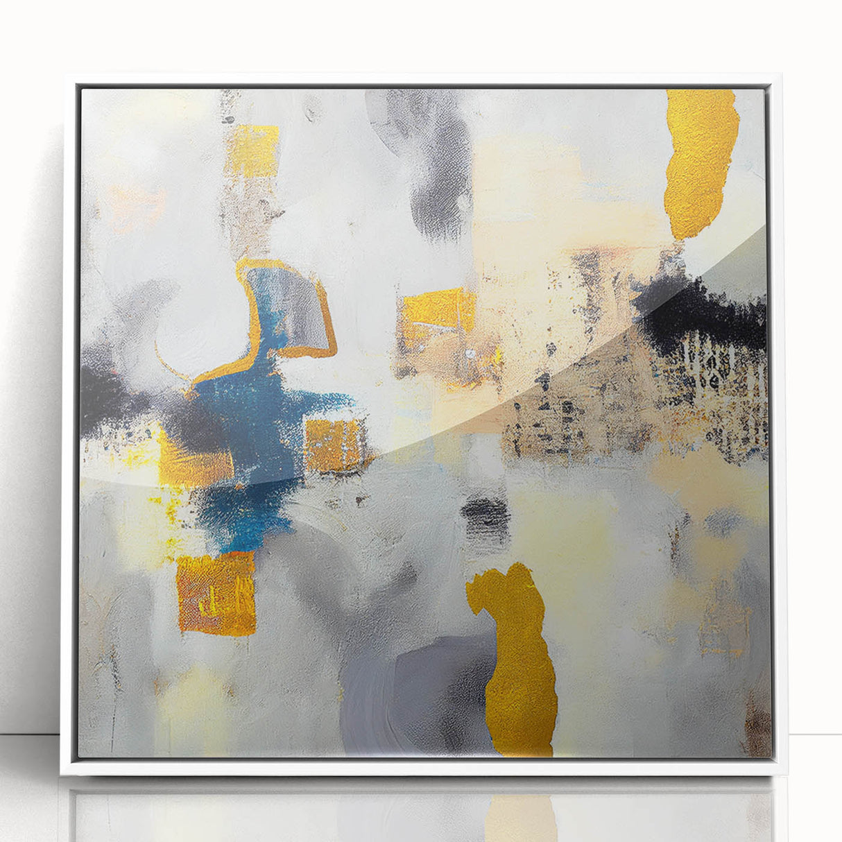 Blushed Blues – Royal Abstract Wall Art with Gold and Gray Accents