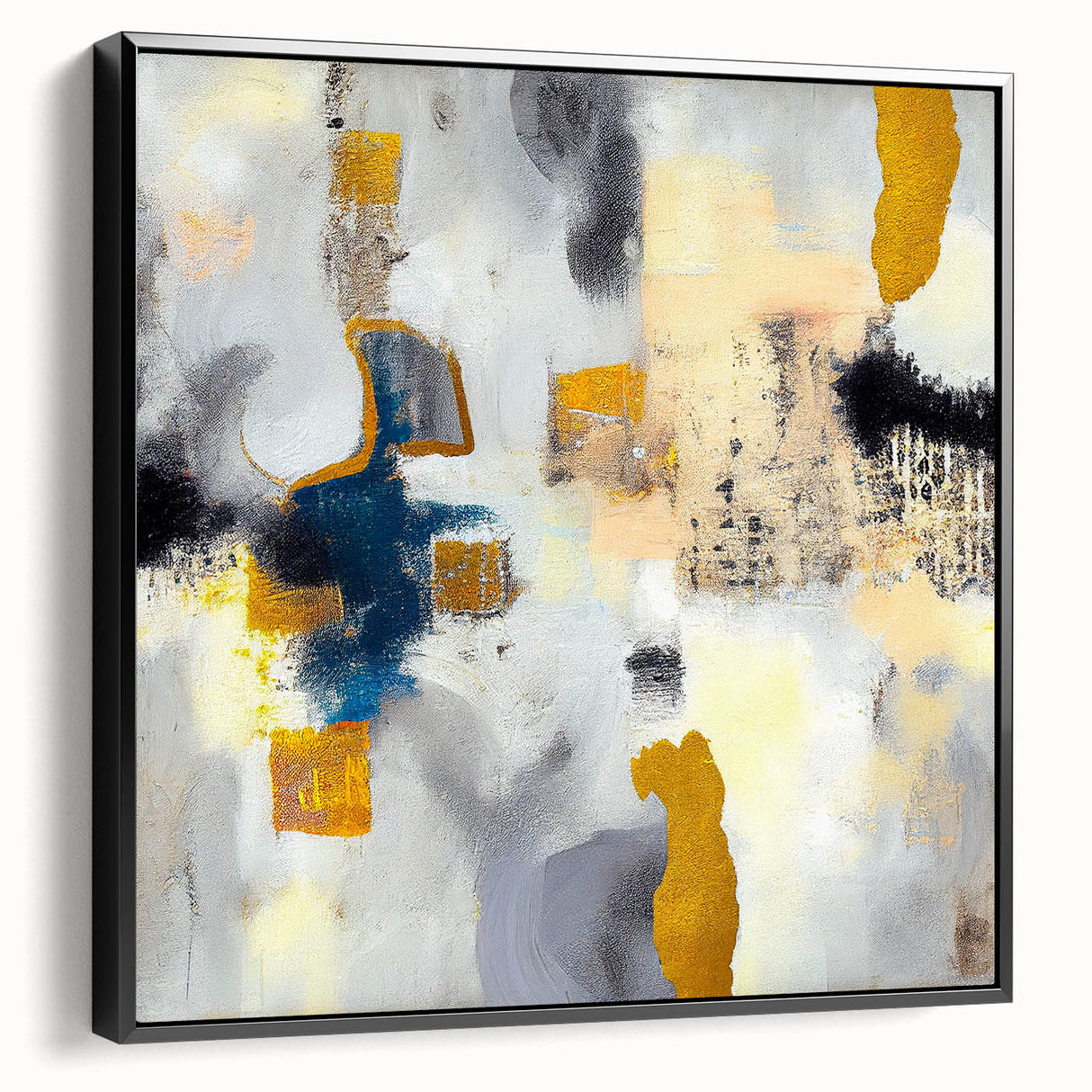 Blushed Blues – Royal Abstract Wall Art with Gold and Gray Accents