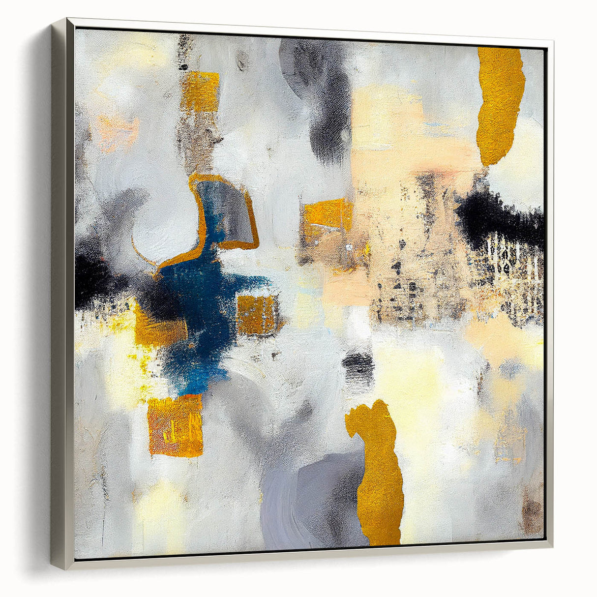 Blushed Blues – Royal Abstract Wall Art with Gold and Gray Accents