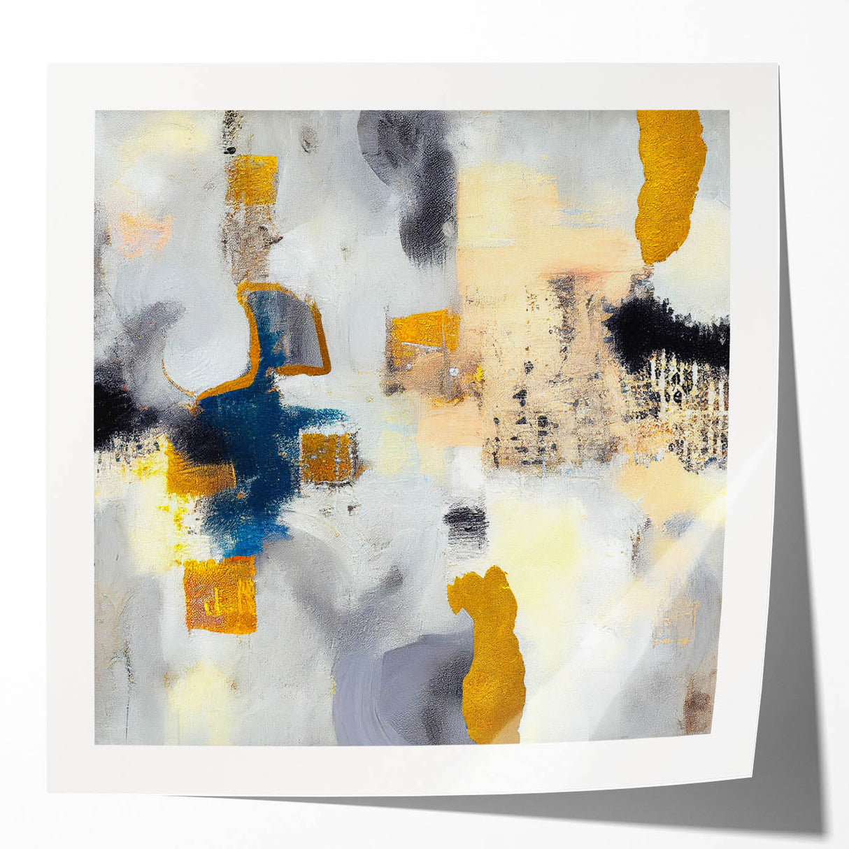Blushed Blues – Royal Abstract Wall Art with Gold and Gray Accents