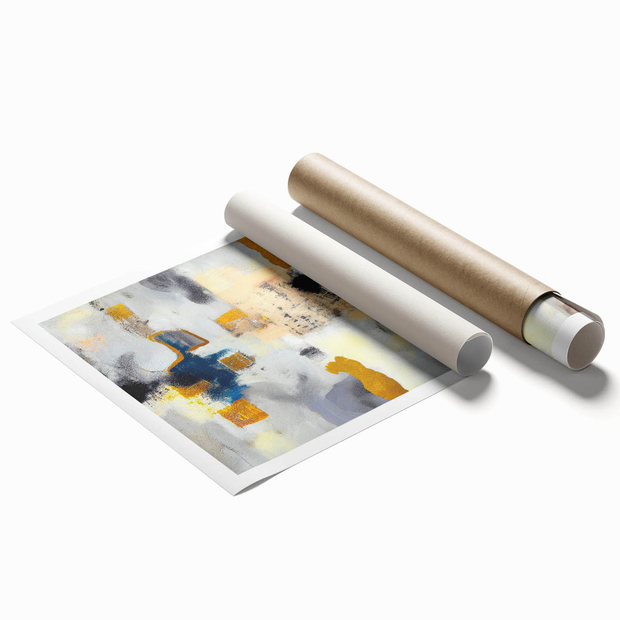 Blushed Blues – Royal Abstract Wall Art with Gold and Gray Accents