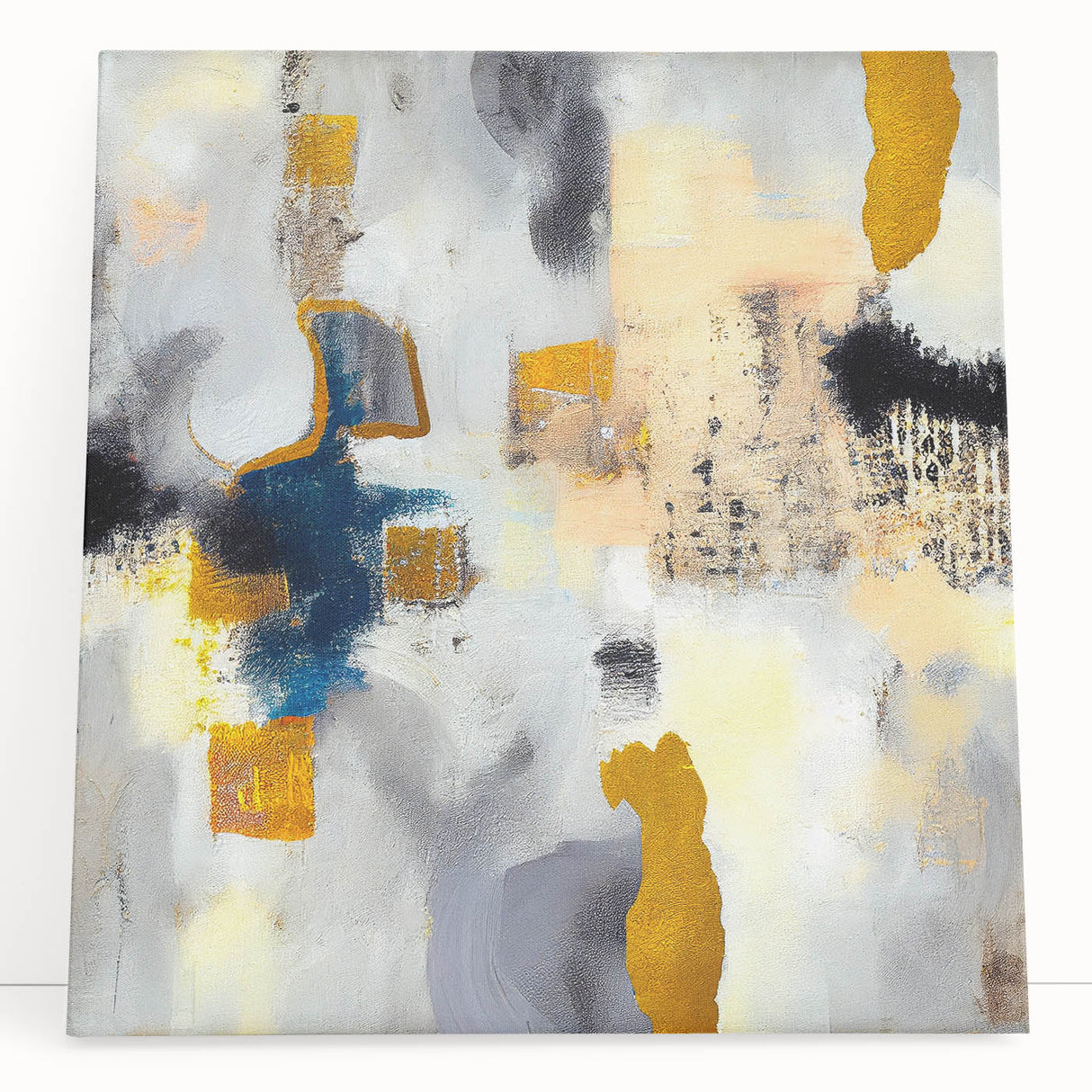 Blushed Blues – Royal Abstract Wall Art with Gold and Gray Accents