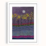 Abstract Minimalist Landscape Paintings – Forest Glow by Moonlight
