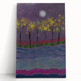 Abstract Minimalist Landscape Paintings – Forest Glow by Moonlight