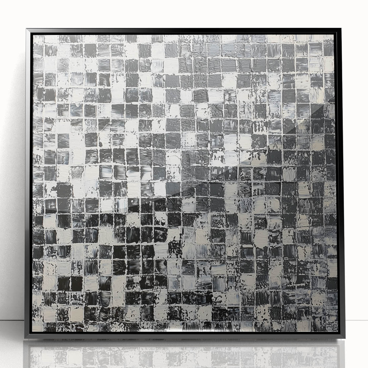 Abstract Art for Sale - Black & White Textured Geometric Print