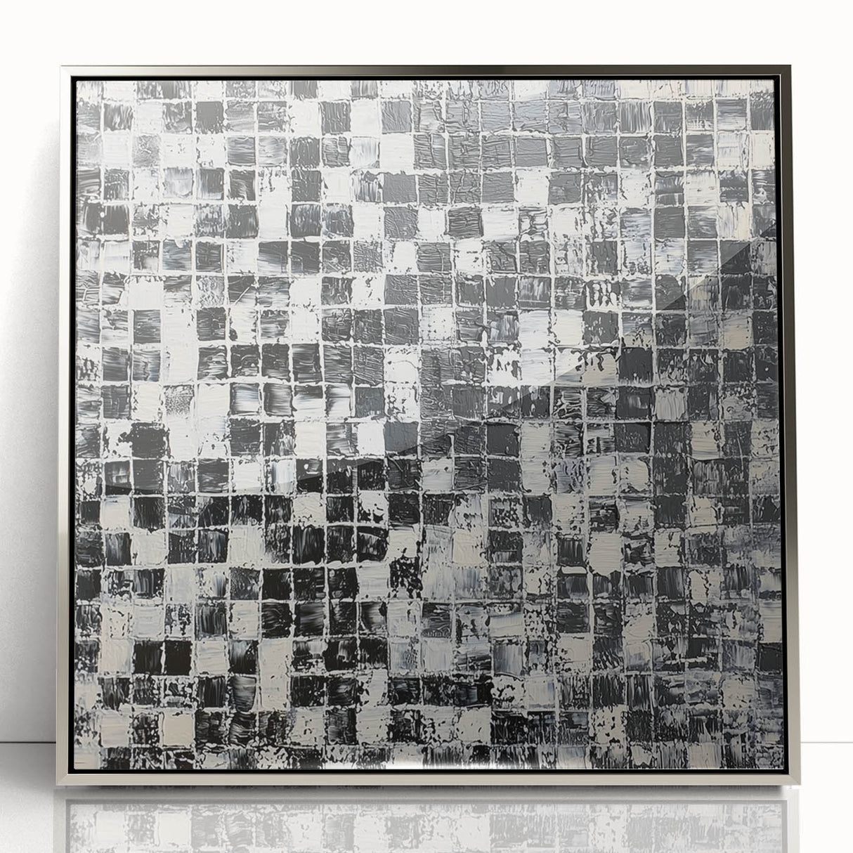Abstract Art for Sale - Black & White Textured Geometric Print