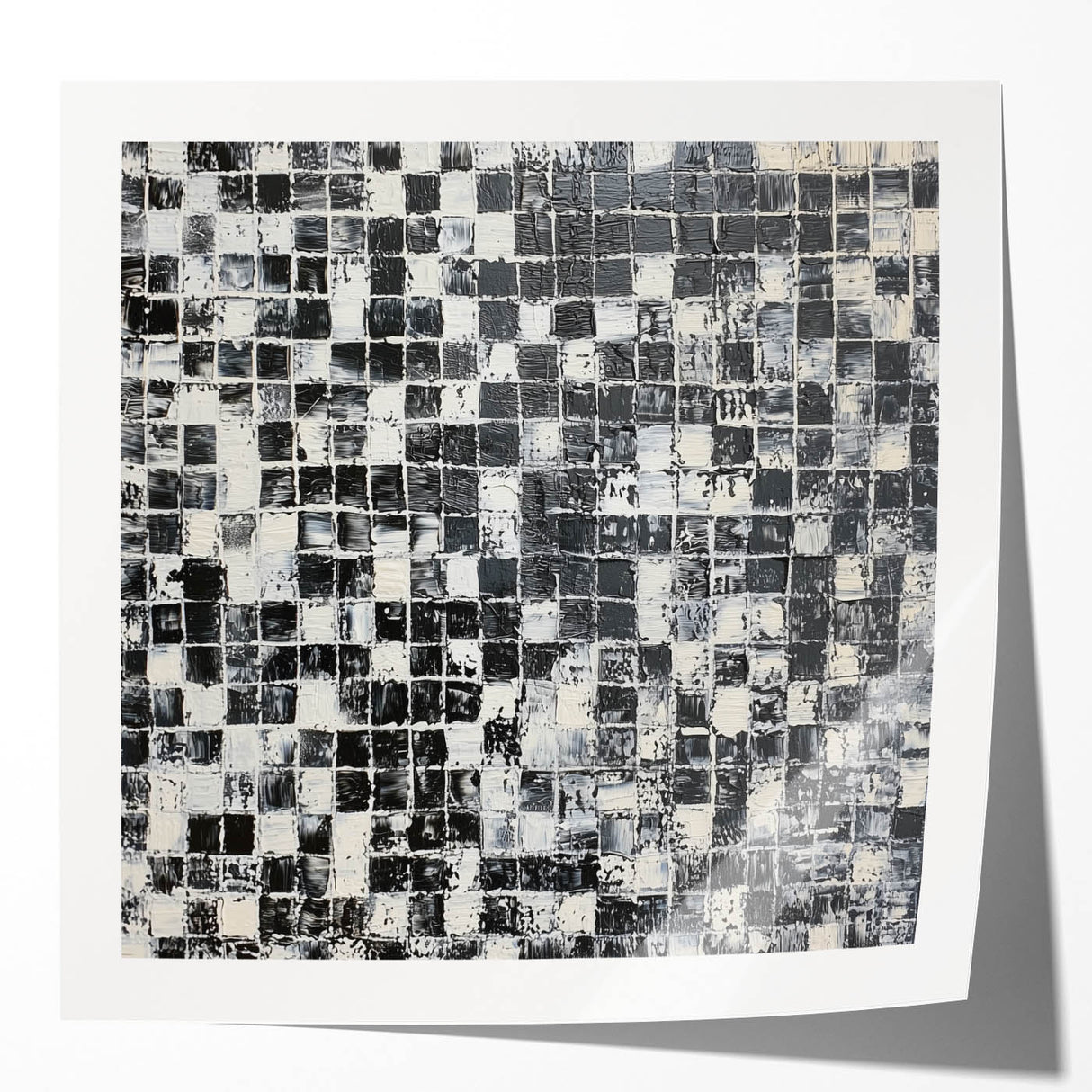 Abstract Art for Sale - Black & White Textured Geometric Print