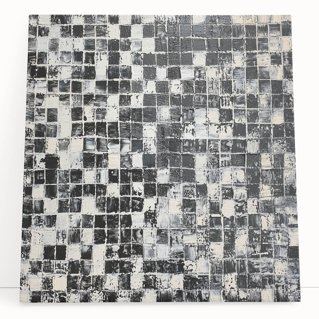 Abstract Art for Sale - Black & White Textured Geometric Print