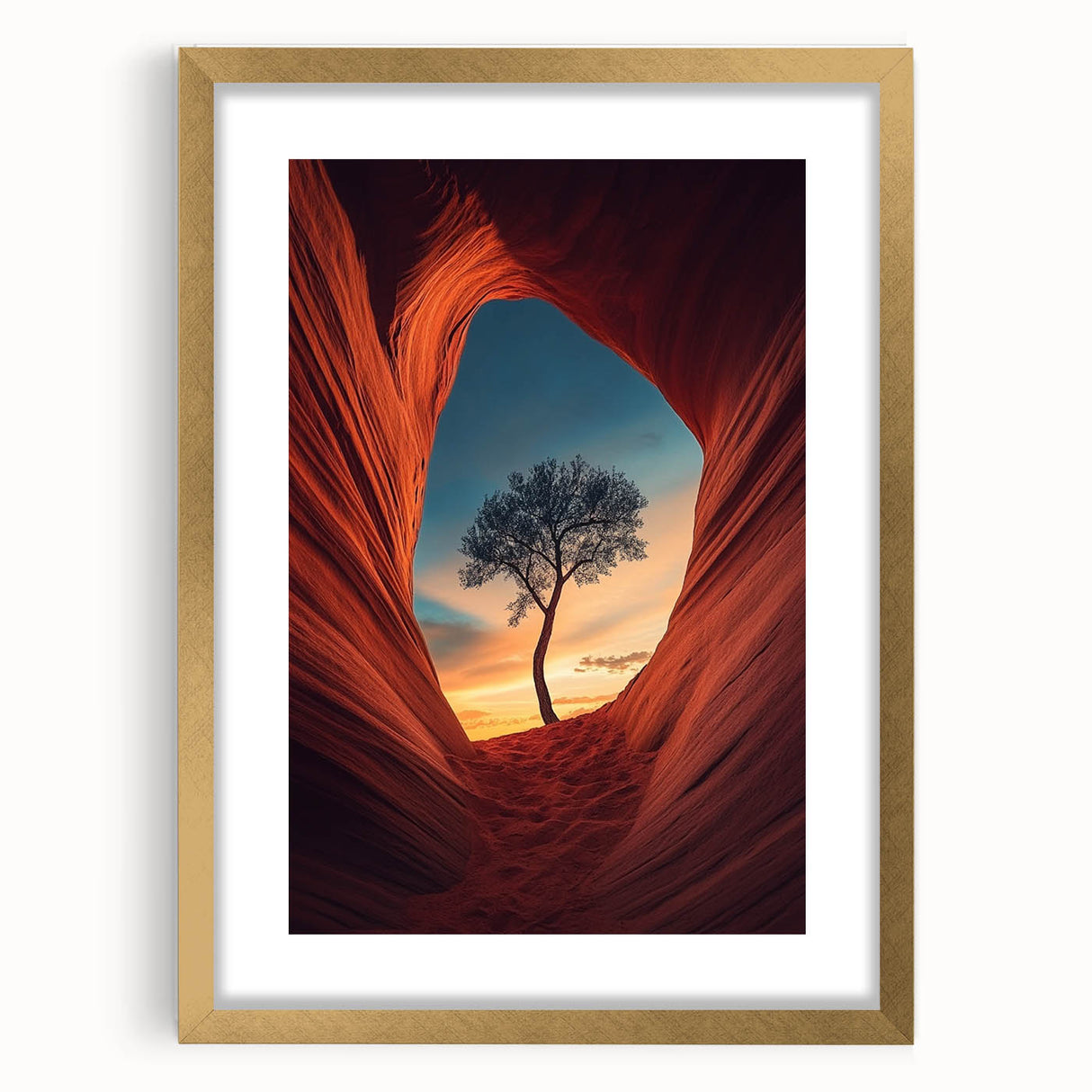 Lone Tree in Desert Canyon – Dramatic Nature Landscape Art
