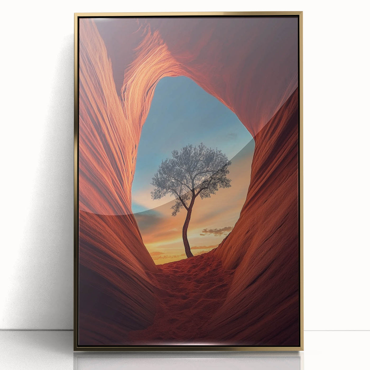 Lone Tree in Desert Canyon – Dramatic Nature Landscape Art