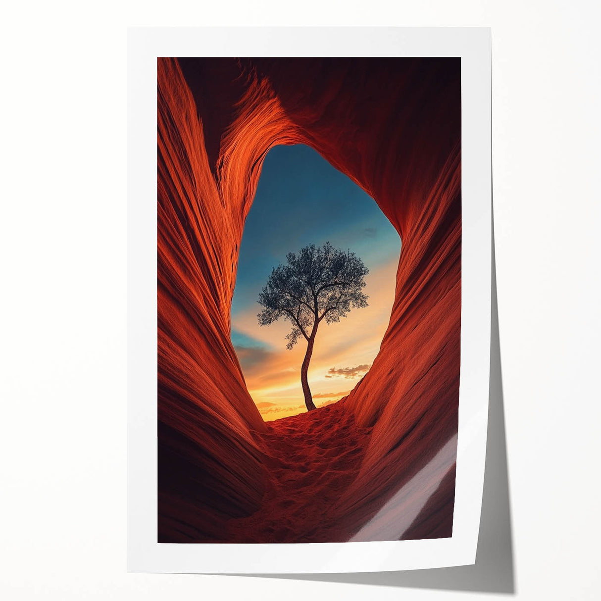 Lone Tree in Desert Canyon – Dramatic Nature Landscape Art