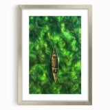 Minimalist Coastal Landscape Art – Tranquil Boat in Green Waters