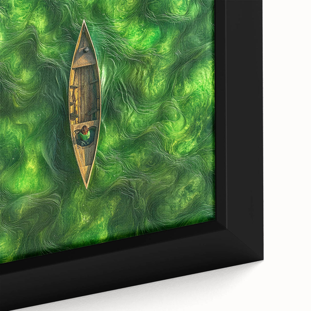 Minimalist Coastal Landscape Art – Tranquil Boat in Green Waters