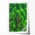 Minimalist Coastal Landscape Art – Tranquil Boat in Green Waters