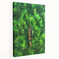Minimalist Coastal Landscape Art – Tranquil Boat in Green Waters