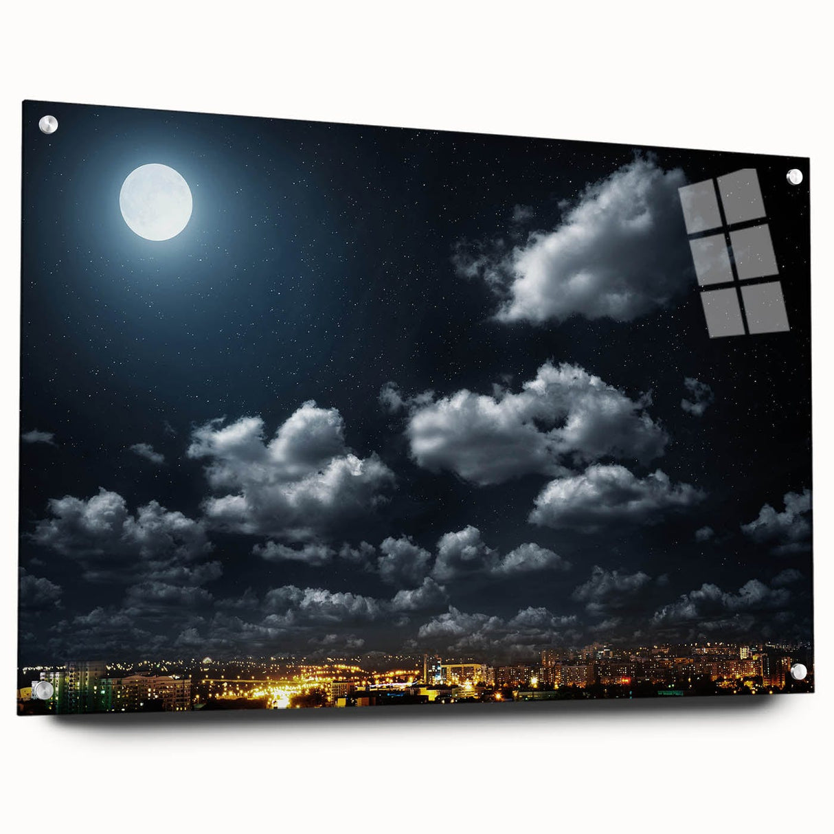 Modern Urban Landscape Art - Moonlit City Skyline Print