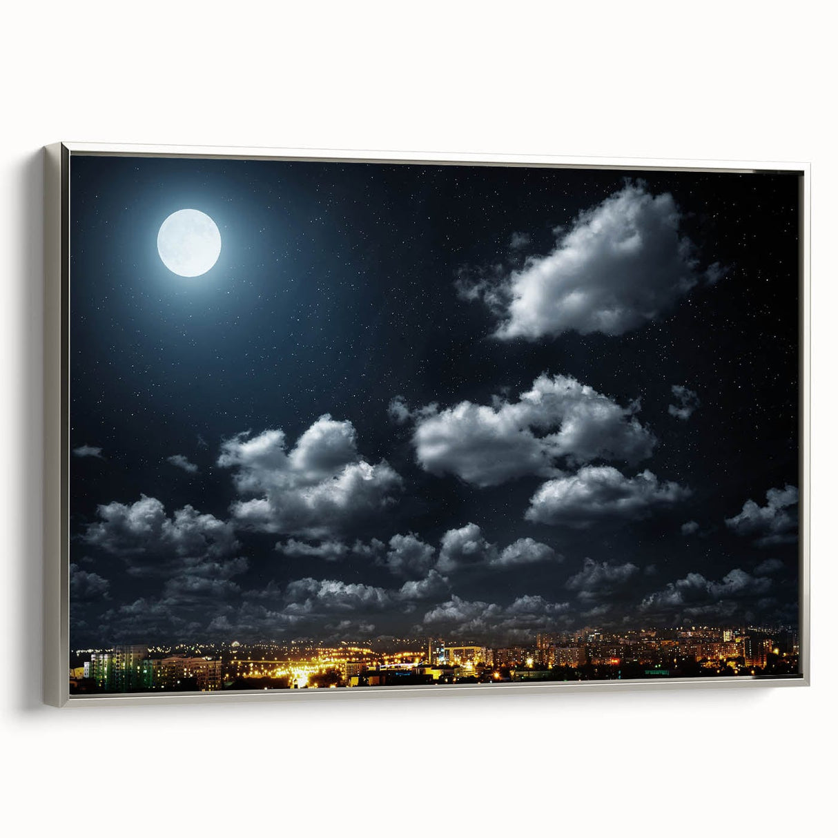Modern Urban Landscape Art - Moonlit City Skyline Print