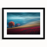 Modern Minimalist Landscape Prints – Cottage on Scarlet Hillside