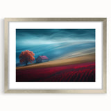 Modern Minimalist Landscape Prints – Cottage on Scarlet Hillside