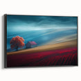Modern Minimalist Landscape Prints – Cottage on Scarlet Hillside