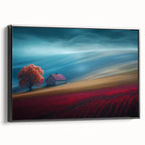 Modern Minimalist Landscape Prints – Cottage on Scarlet Hillside