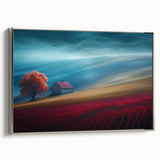 Modern Minimalist Landscape Prints – Cottage on Scarlet Hillside