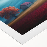 Modern Minimalist Landscape Prints – Cottage on Scarlet Hillside