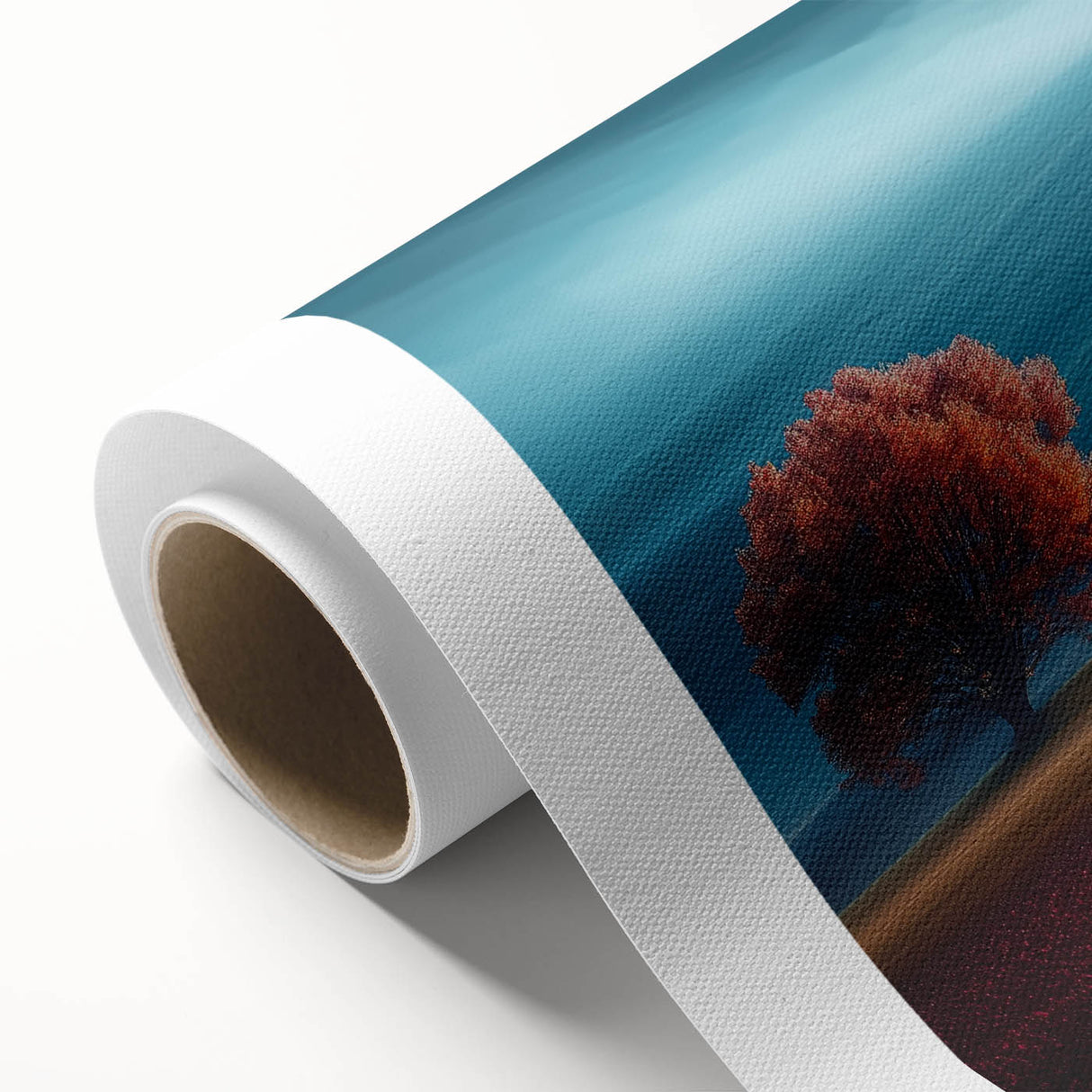 Modern Minimalist Landscape Prints – Cottage on Scarlet Hillside
