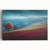 Modern Minimalist Landscape Prints – Cottage on Scarlet Hillside