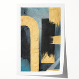 Modern Abstract Paintings – Large Canvas in Black, Gold & Teal