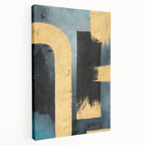 Modern Abstract Paintings – Large Canvas in Black, Gold & Teal