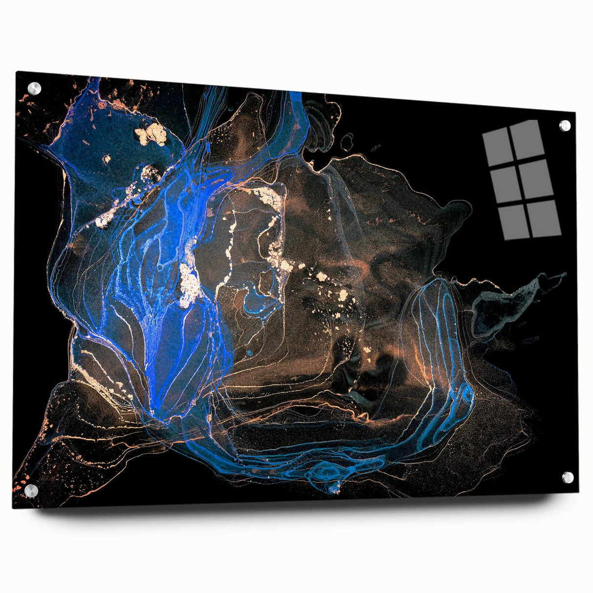Fluid Abstract Wall Art - Modern Blue & Gold Acrylic Canvas Decor