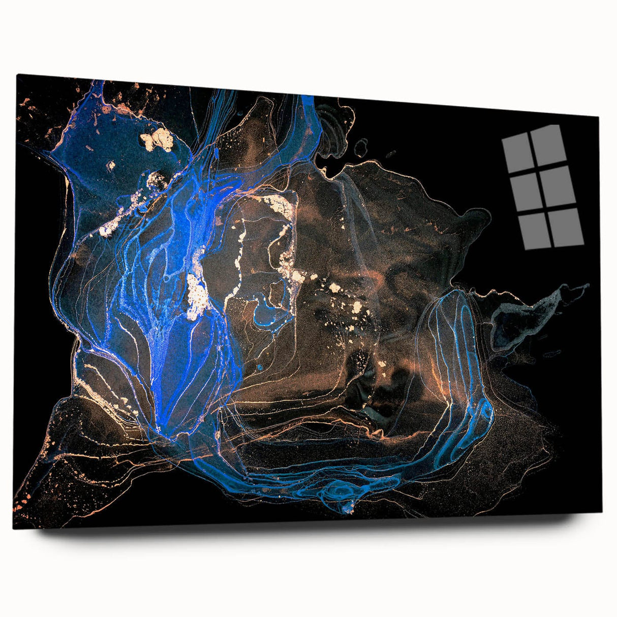 Fluid Abstract Wall Art - Modern Blue & Gold Acrylic Canvas Decor