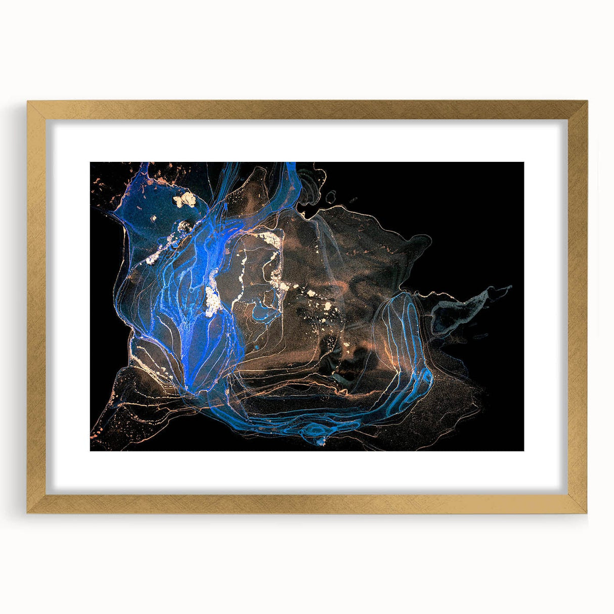Fluid Abstract Wall Art - Modern Blue & Gold Acrylic Canvas Decor