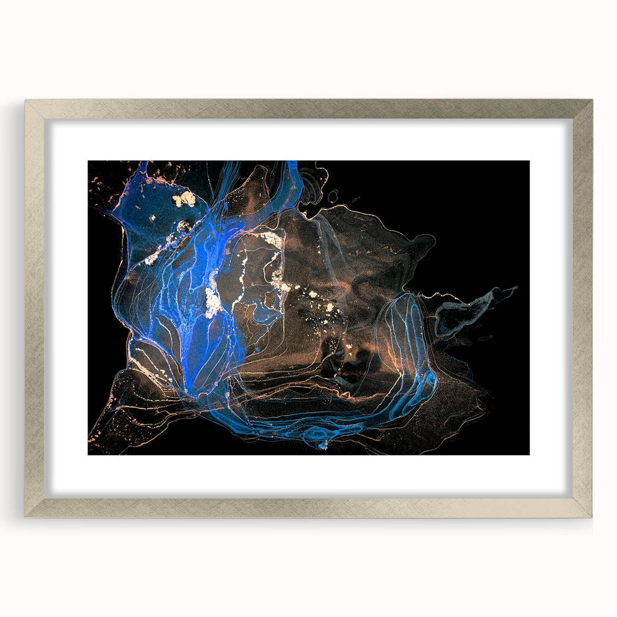 Fluid Abstract Wall Art - Modern Blue & Gold Acrylic Canvas Decor