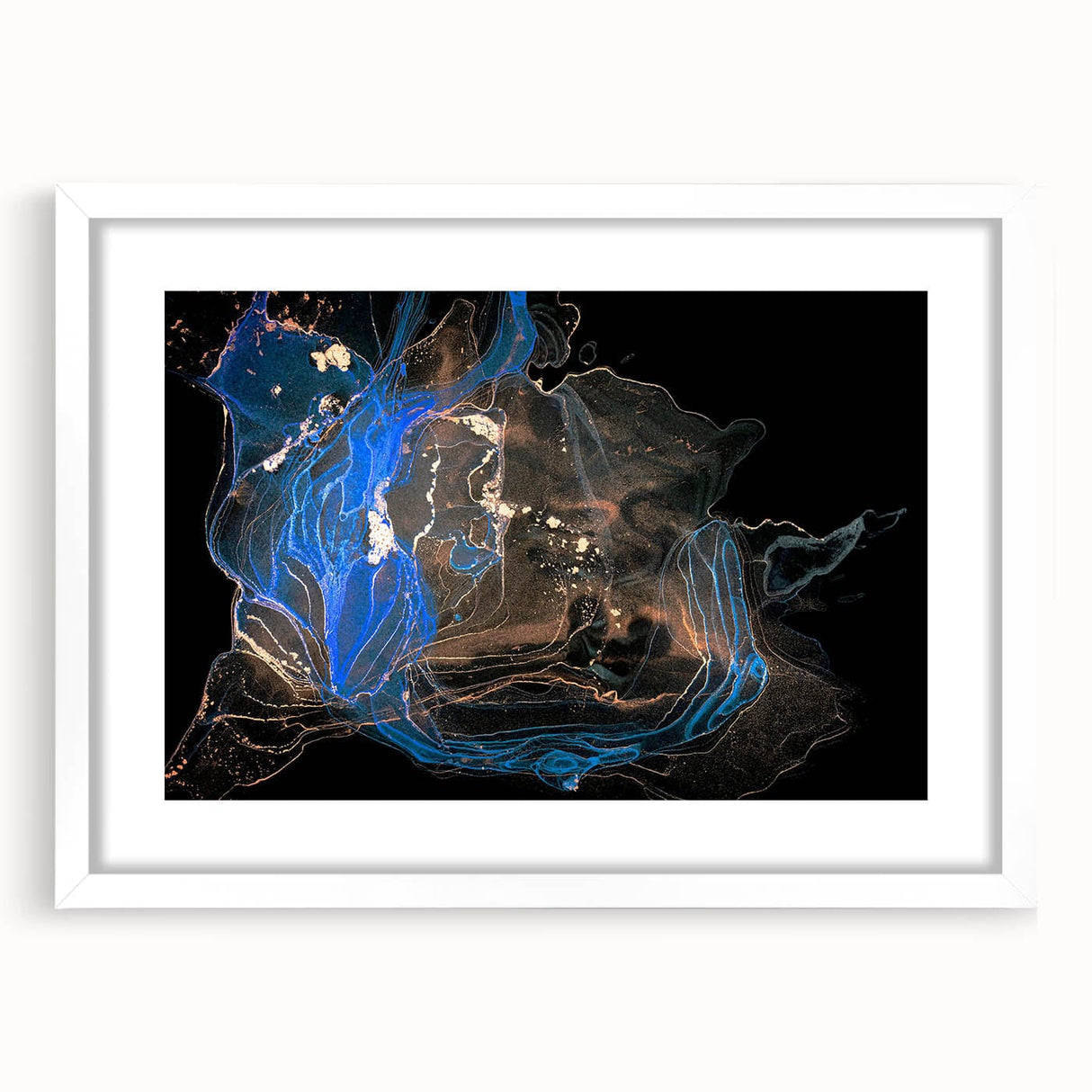 Fluid Abstract Wall Art - Modern Blue & Gold Acrylic Canvas Decor