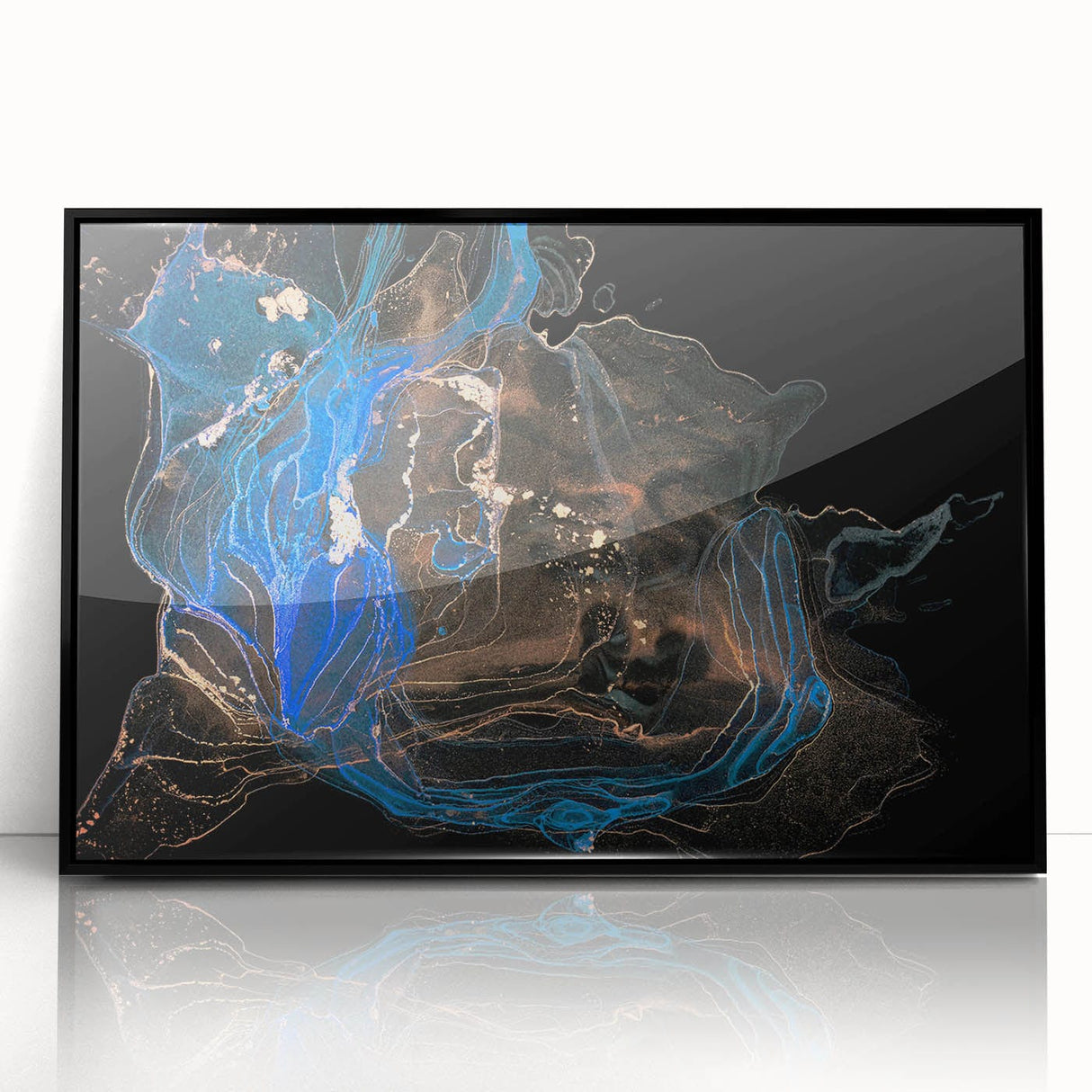 Fluid Abstract Wall Art - Modern Blue & Gold Acrylic Canvas Decor