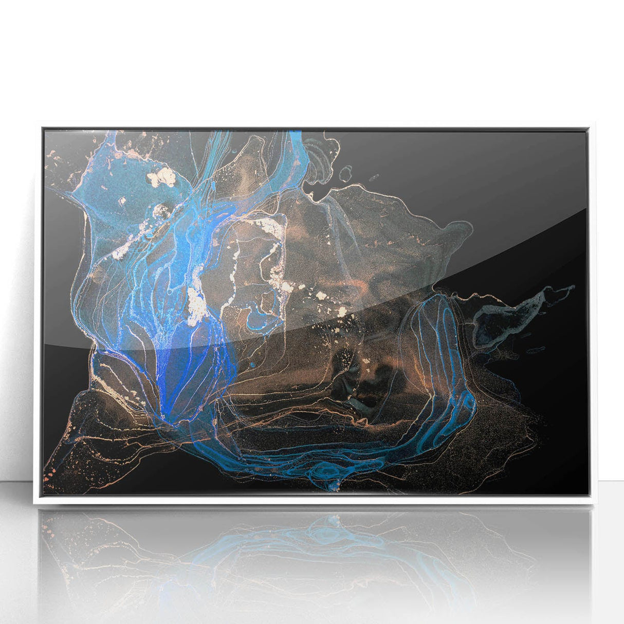 Fluid Abstract Wall Art - Modern Blue & Gold Acrylic Canvas Decor