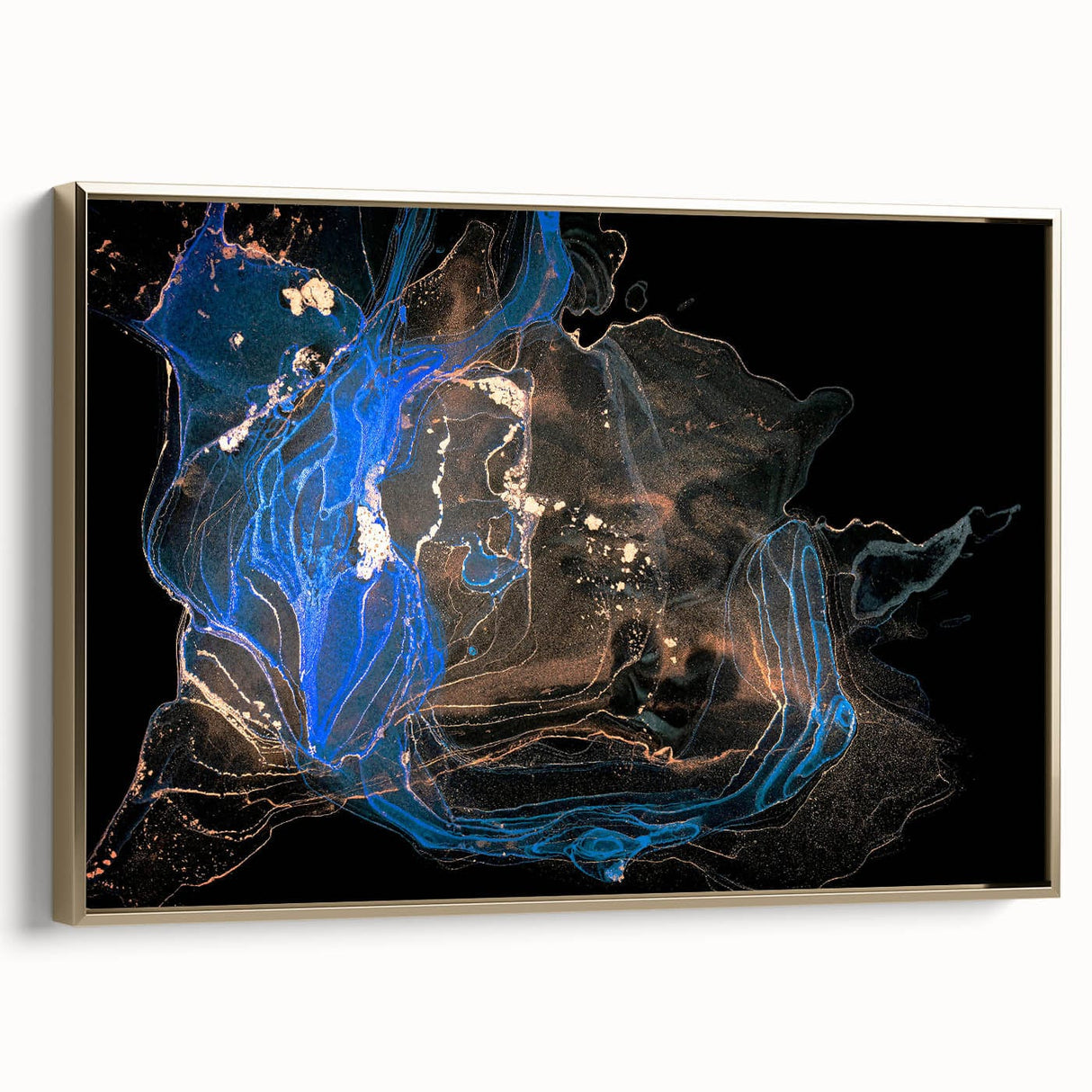 Fluid Abstract Wall Art - Modern Blue & Gold Acrylic Canvas Decor