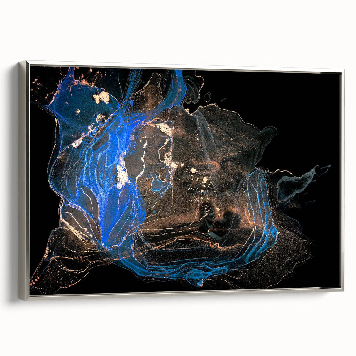 Fluid Abstract Wall Art - Modern Blue & Gold Acrylic Canvas Decor