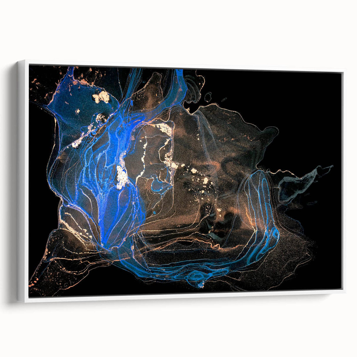 Fluid Abstract Wall Art - Modern Blue & Gold Acrylic Canvas Decor