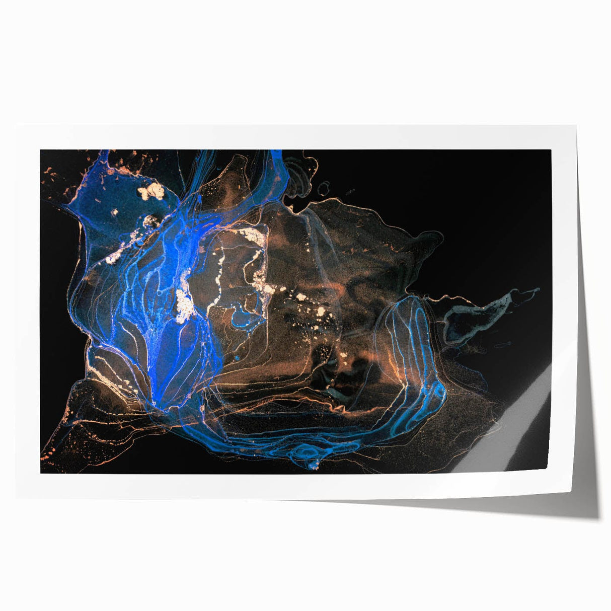 Fluid Abstract Wall Art - Modern Blue & Gold Acrylic Canvas Decor