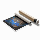 Fluid Abstract Wall Art - Modern Blue & Gold Acrylic Canvas Decor