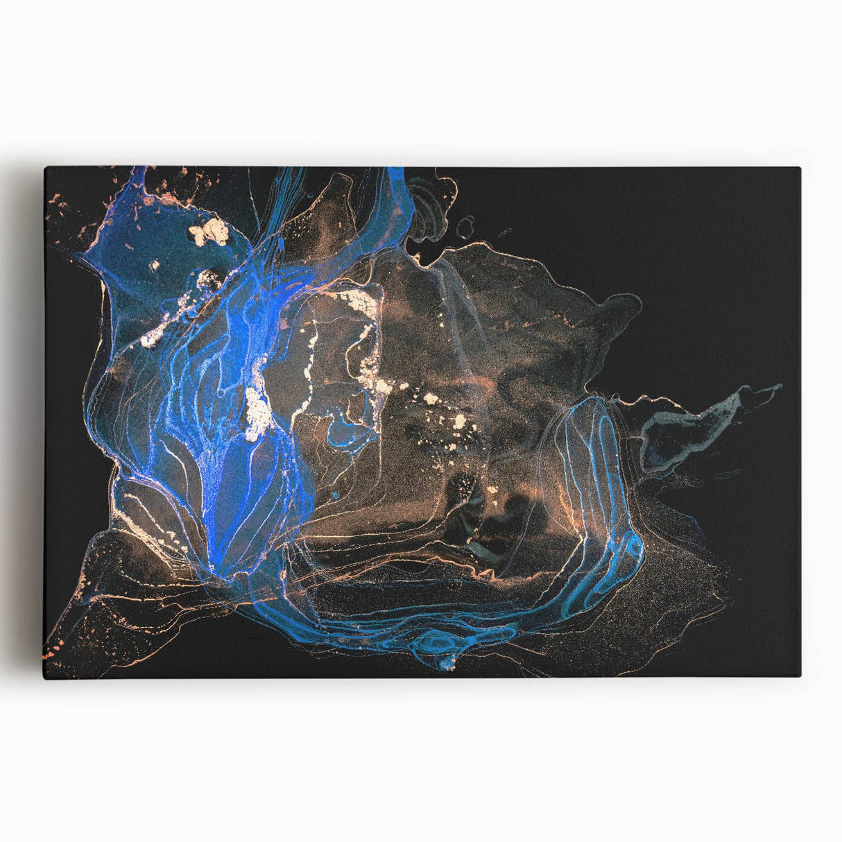 Fluid Abstract Wall Art - Modern Blue & Gold Acrylic Canvas Decor