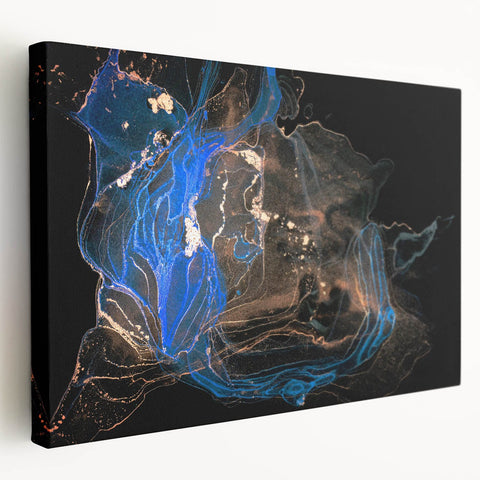 Fluid Abstract Wall Art - Modern Blue & Gold Acrylic Canvas Decor