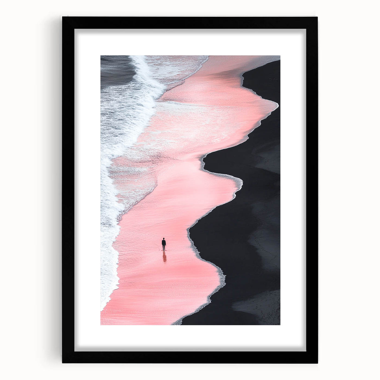 Black and White Minimalist Landscapes – Pink Shoreline Solitude